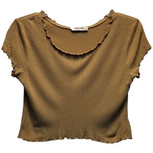 Double Zero Women's Golden Brown Lettuce Trim Cropped Top - Size M